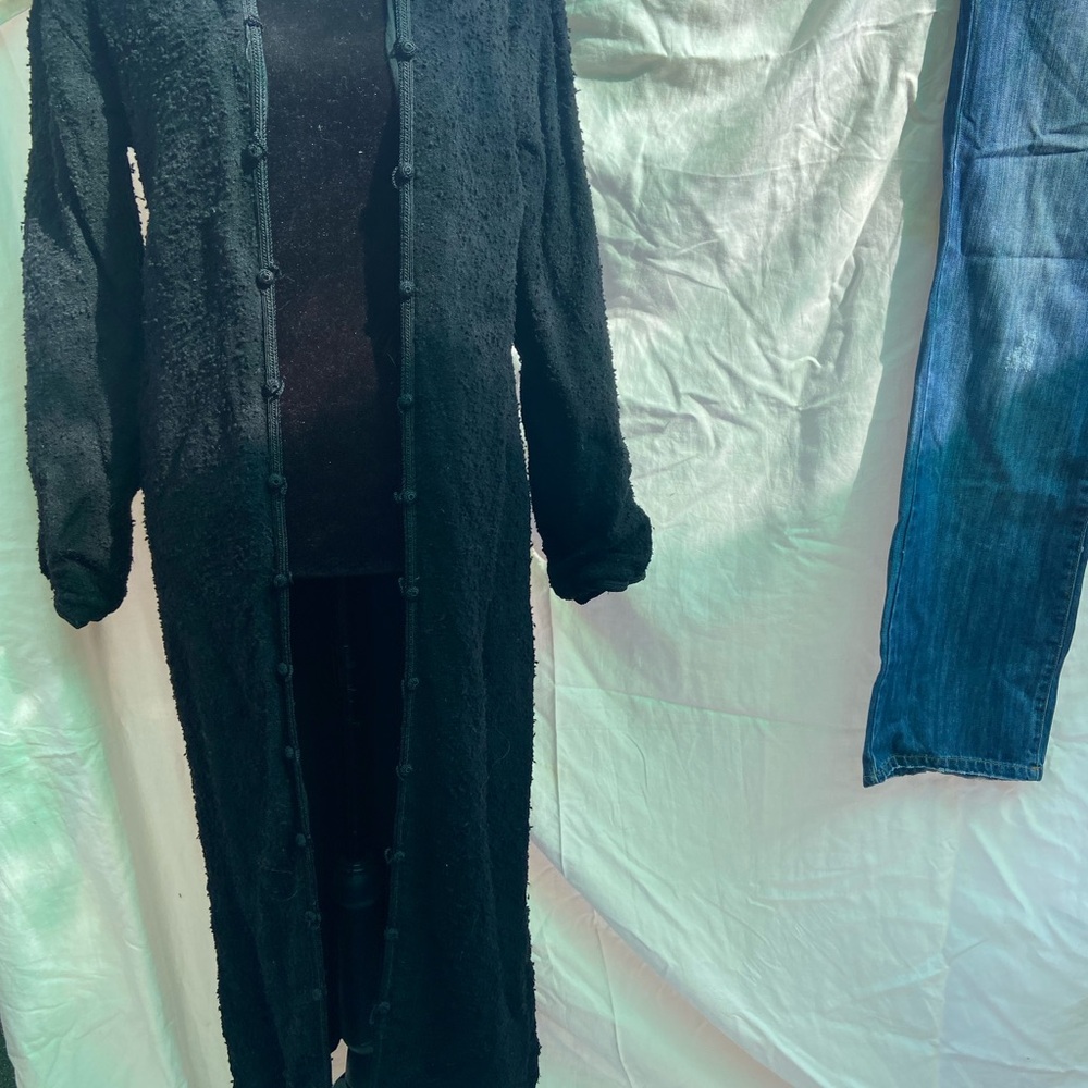 Long Bohemian Black Button-Up Cardigan